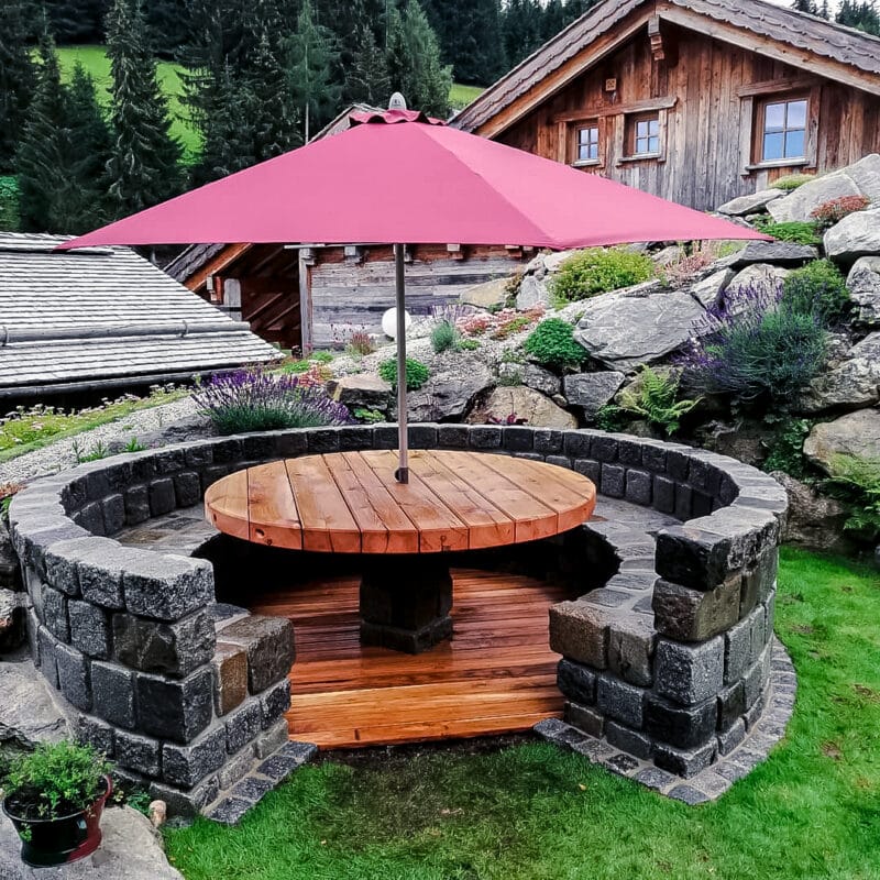 Leistungen runder Gartentisch aus antiker Lärche einer Pipline